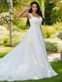 A-Line/Princess Lace Applique Sweetheart Sleeveless Sweep Train Wedding Dresses
