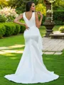 Sheath/Column Satin Ruffles V-neck Sleeveless Sweep Train Wedding Dresses