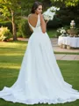 A-Line/Princess Tulle Lace Scoop Sleeveless Sweep Train Wedding Dresses