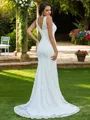 Trumpet/Mermaid Lace Ruffles Scoop Sleeveless Sweep Train Wedding Dresses