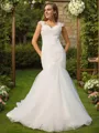 Trumpet/Mermaid Tulle Applique Sweetheart Sleeveless Sweep Train Wedding Dresses
