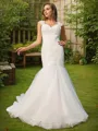 Trumpet/Mermaid Tulle Applique Sweetheart Sleeveless Sweep Train Wedding Dresses