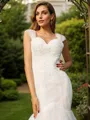 Trumpet/Mermaid Tulle Applique Sweetheart Sleeveless Sweep Train Wedding Dresses
