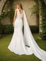 Sheath/Column Satin Ruched Scoop Sleeveless Sweep Train Wedding Dresses