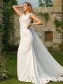 Sheath/Column Satin Ruched Scoop Sleeveless Sweep Train Wedding Dresses