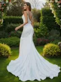 Sheath/Column Charmeuse Ruched Spaghetti Straps Sleeveless Sweep Train Wedding Dresses