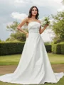 A-Line/Princess Satin Ruched Strapless Sleeveless Sweep Train Wedding Dresses