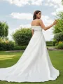 A-Line/Princess Satin Ruched Strapless Sleeveless Sweep Train Wedding Dresses