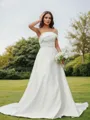 A-Line/Princess Satin Ruched Strapless Sleeveless Sweep Train Wedding Dresses
