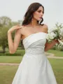 A-Line/Princess Satin Ruched Strapless Sleeveless Sweep Train Wedding Dresses