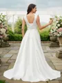A-Line/Princess Satin Ruched Off-the-Shoulder Sleeveless Sweep Train Wedding Dresses