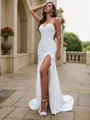 Sheath/Column Chiffon Ruched V-neck Sleeveless Sweep Train Wedding Dresses