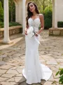 Sheath/Column Stretch Crepe Lace V-neck Sleeveless Sweep Train Wedding Dresses