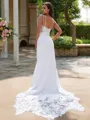 Sheath/Column Stretch Crepe Lace V-neck Sleeveless Sweep Train Wedding Dresses