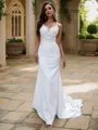 Sheath/Column Stretch Crepe Lace V-neck Sleeveless Sweep Train Wedding Dresses