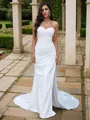 Sheath/Column Stretch Crepe Ruched Sweetheart Sleeveless Sweep Train Wedding Dresses