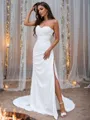 Sheath/Column Stretch Crepe Ruched Sweetheart Sleeveless Sweep Train Wedding Dresses