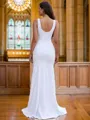 Sheath/Column Stretch Crepe Ruched Straps Sleeveless Sweep Train Wedding Dresses