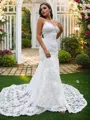Sheath/Column Lace  V-neck Sleeveless Sweep Train Wedding Dresses
