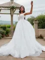 A-Line/Princess Lace Applique Off-the-Shoulder Sleeveless Sweep Train Wedding Dresses
