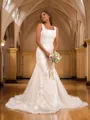 Sheath/Column Lace Applique Straps Sleeveless Sweep Train Wedding Dresses