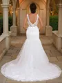 Trumpet/Mermaid Lace Applique V-neck Sleeveless Sweep Train Wedding Dresses