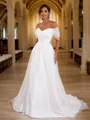 A-Line/Princess Tulle Ruched Off-the-Shoulder Sleeveless Sweep Train Wedding Dresses