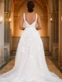 A-Line/Princess Lace Applique V-neck Sleeveless Sweep Train Wedding Dresses