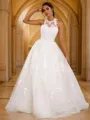 A-Line/Princess Lace Applique Scoop Sleeveless Sweep Train Wedding Dresses
