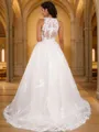 A-Line/Princess Lace Applique Scoop Sleeveless Sweep Train Wedding Dresses