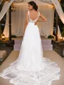 A-Line/Princess Lace Applique Scoop Sleeveless Sweep Train Wedding Dresses