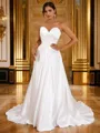 A-Line/Princess Satin Ruched Sweetheart Sleeveless Sweep Train Wedding Dresses
