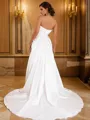 A-Line/Princess Satin Ruched Sweetheart Sleeveless Sweep Train Wedding Dresses