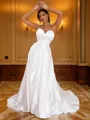 A-Line/Princess Satin Ruched Sweetheart Sleeveless Sweep Train Wedding Dresses