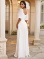 A-Line/Princess Chiffon Ruched Off-the-Shoulder 1/2 Sleeves Floor-Length Wedding Dresses