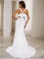 Sheath/Column Stretch Crepe Bowknot V-neck Sleeveless Sweep Train Wedding Dresses