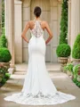 Sheath/Column Stretch Crepe Lace Spaghetti Straps Sleeveless Sweep Train Wedding Dresses