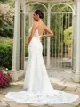Sheath/Column Lace V-neck Sleeveless Sweep Train Wedding Dresses