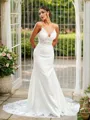 Sheath/Column Lace V-neck Sleeveless Sweep Train Wedding Dresses