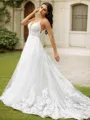 A-Line/Princess Tulle Applique V-neck Sleeveless Court Train Wedding Dresses