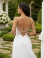 A-Line/Princess Tulle Applique V-neck Sleeveless Court Train Wedding Dresses
