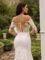 Sheath/Column Lace Off-the-Shoulder Long Sleeves Court Train Wedding Dresses