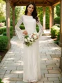 Sheath/Column Lace Scoop Long Sleeves Floor-Length Wedding Dresses