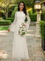 Sheath/Column Lace Scoop Long Sleeves Floor-Length Wedding Dresses