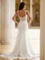Sheath/Column Stretch Crepe Lace Straps Sleeveless Court Train Wedding Dresses