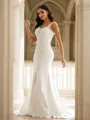 Sheath/Column Stretch Crepe Lace Straps Sleeveless Court Train Wedding Dresses