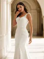 Sheath/Column Stretch Crepe Lace Straps Sleeveless Court Train Wedding Dresses