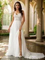 A-Line/Princess Chiffon Lace V-neck Sleeveless Court Train Wedding Dresses