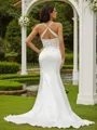Sheath/Column Ruched Spaghetti Straps Sleeveless Court Train Wedding Dresses