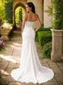 Sheath/Column Stretch Crepe Lace V-neck Sleeveless Sweep Train Wedding Dresses